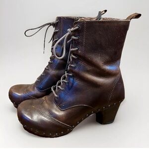 DANSKO Boots 8.5/9 US EU 40 Brown Antiqued Studded Side Zip Block Heel Leather